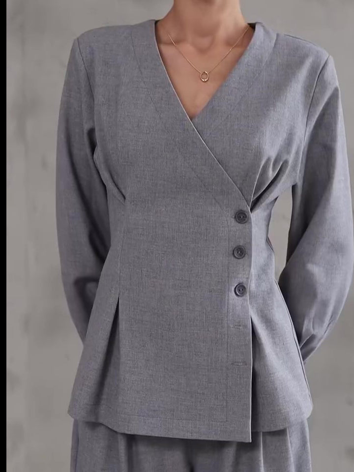Ensemble gris clair chic à col V
