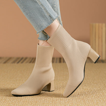 Bottes à talons épais élastiques