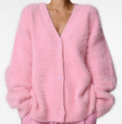 Cardigan Femme Ample à Col V – Tricot Doux Boutonné