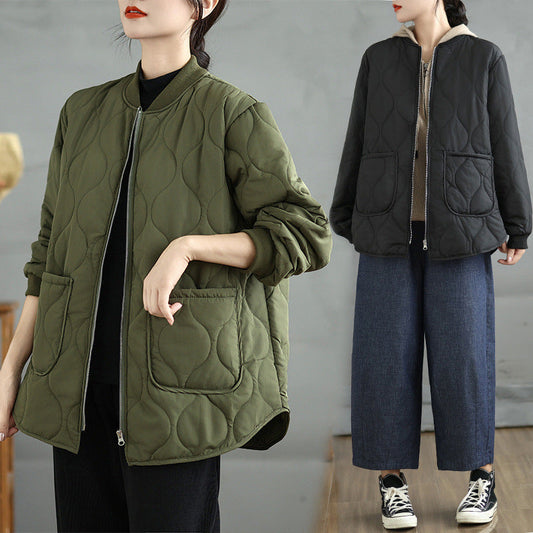 Manteau en coton à col rond, style décontracté, grande taille