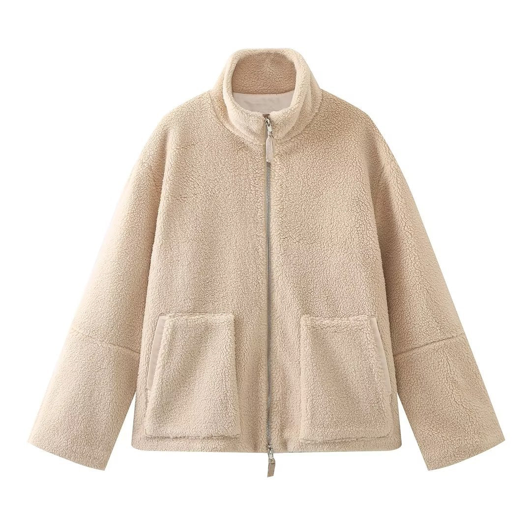 Manteau Femme en Laine d’Agneau à Col Roulé Élégant et Chaud