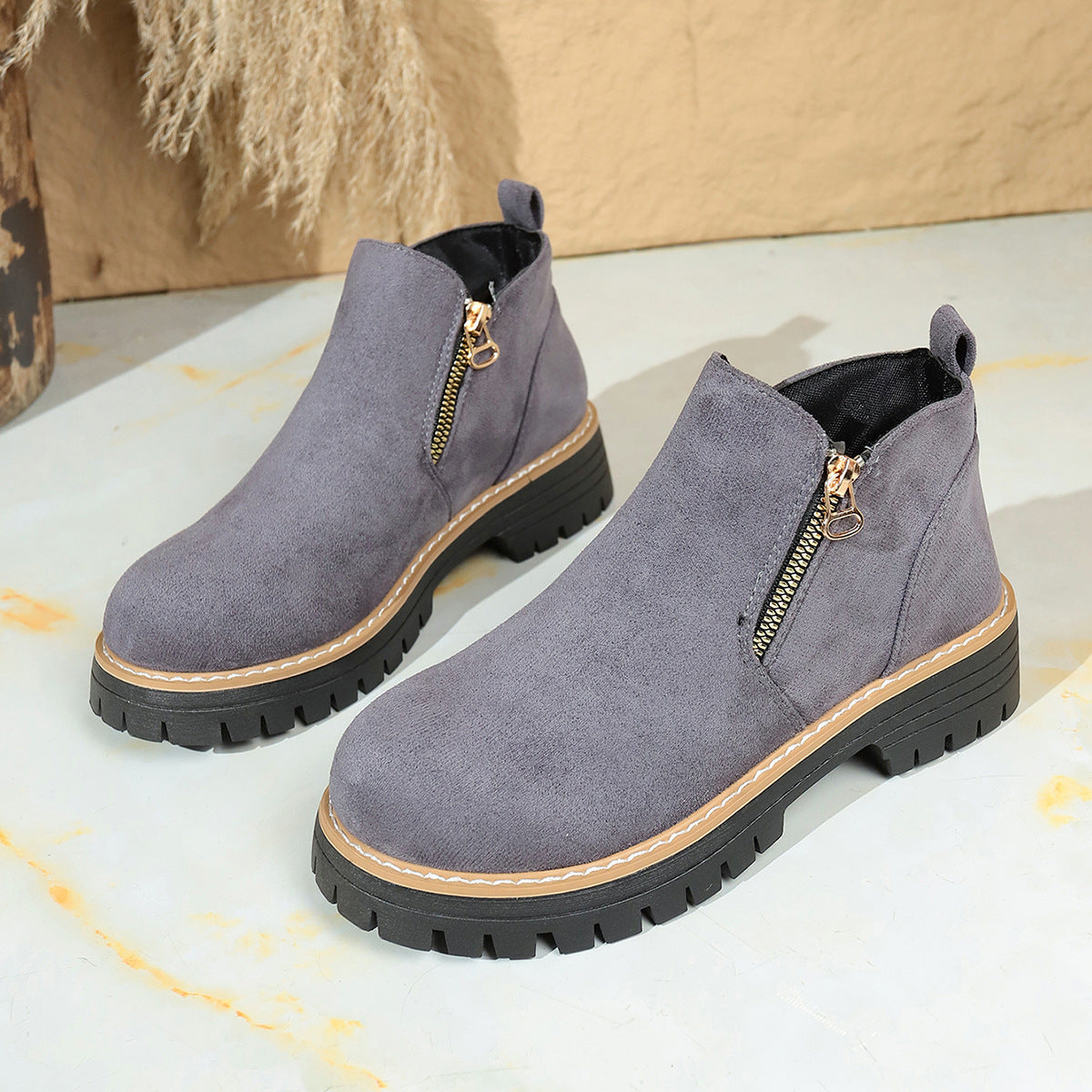 Bottines Suède Femme – Fermeture Éclair Automne/Hiver
