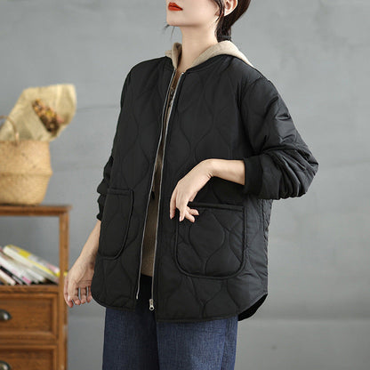 Manteau en coton à col rond, style décontracté, grande taille
