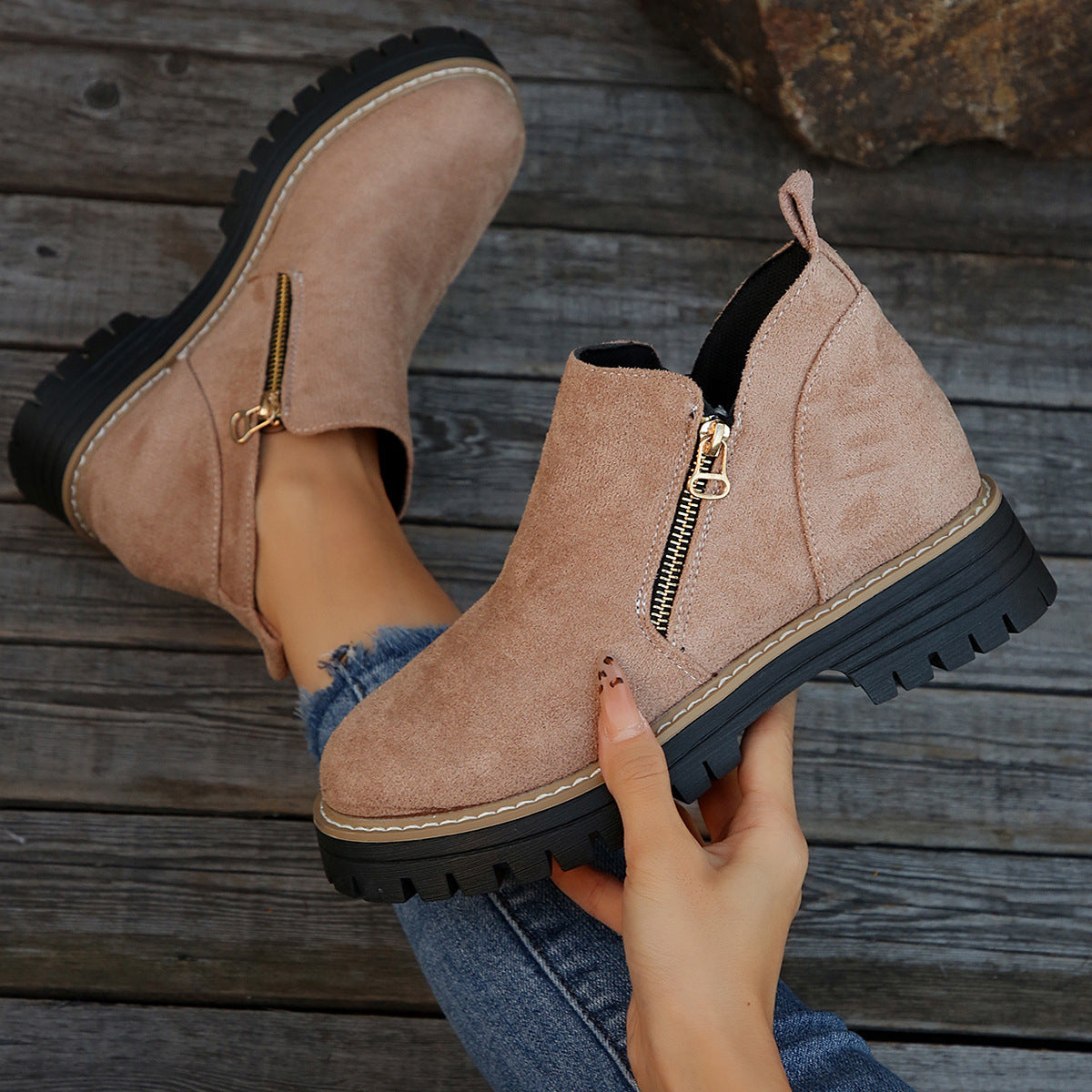 Bottines Suède Femme – Fermeture Éclair Automne/Hiver