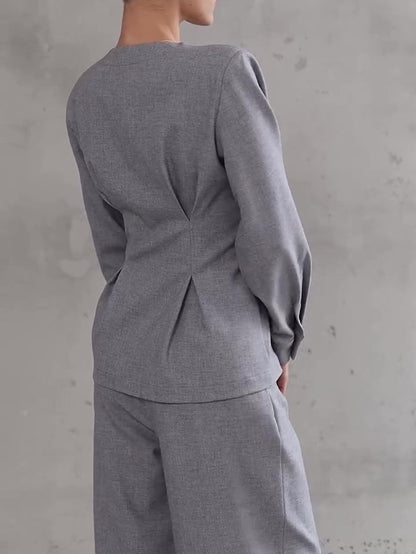 Ensemble gris clair chic à col V