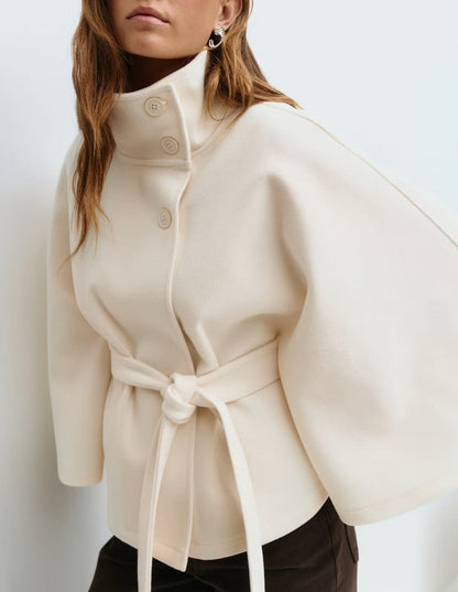Manteau Long Ceinturé Femme – Col Montant