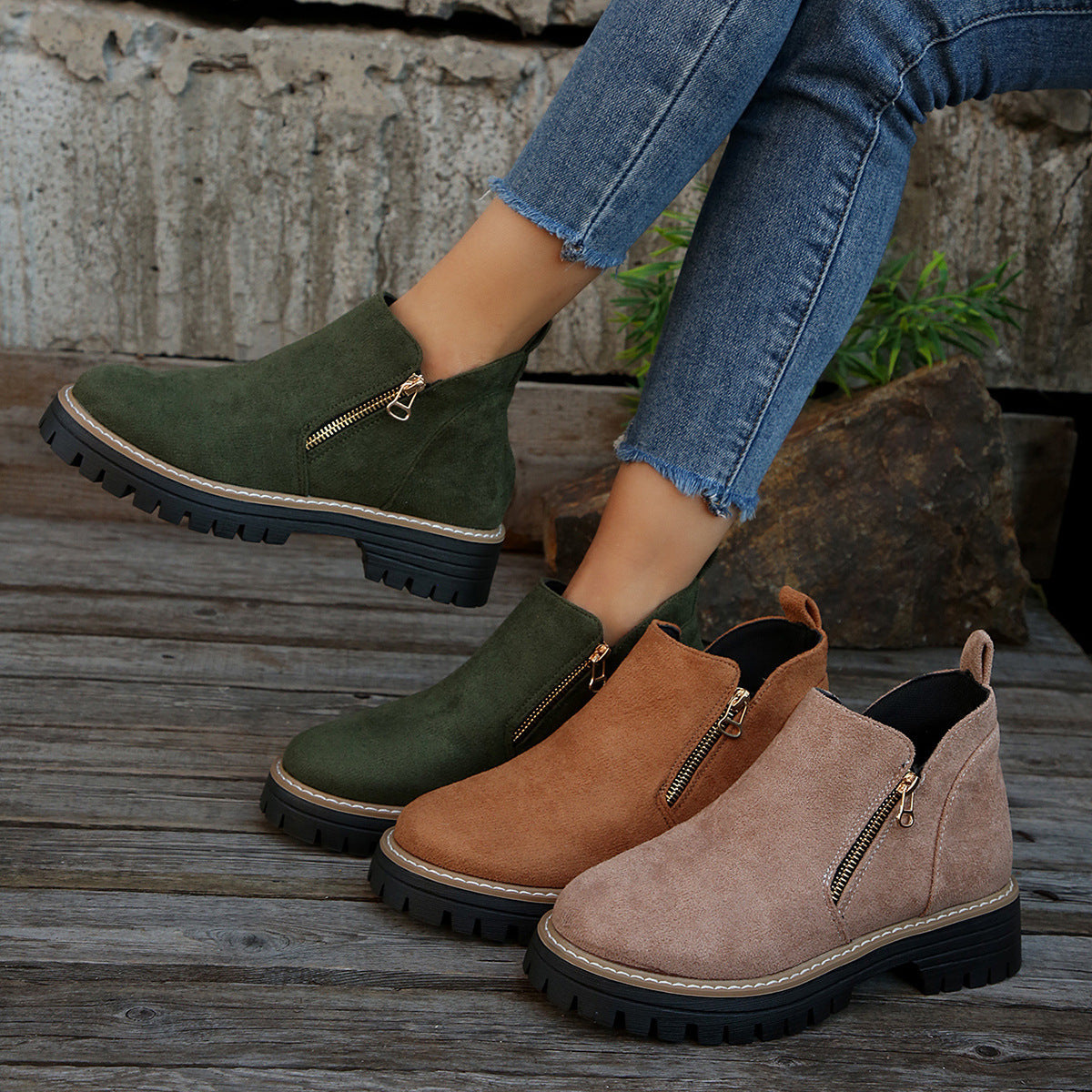 Bottines Suède Femme – Fermeture Éclair Automne/Hiver