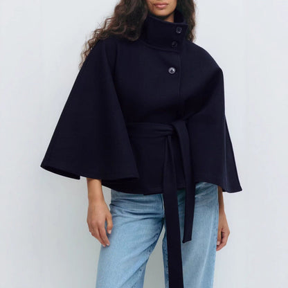 Manteau Long Ceinturé Femme – Col Montant