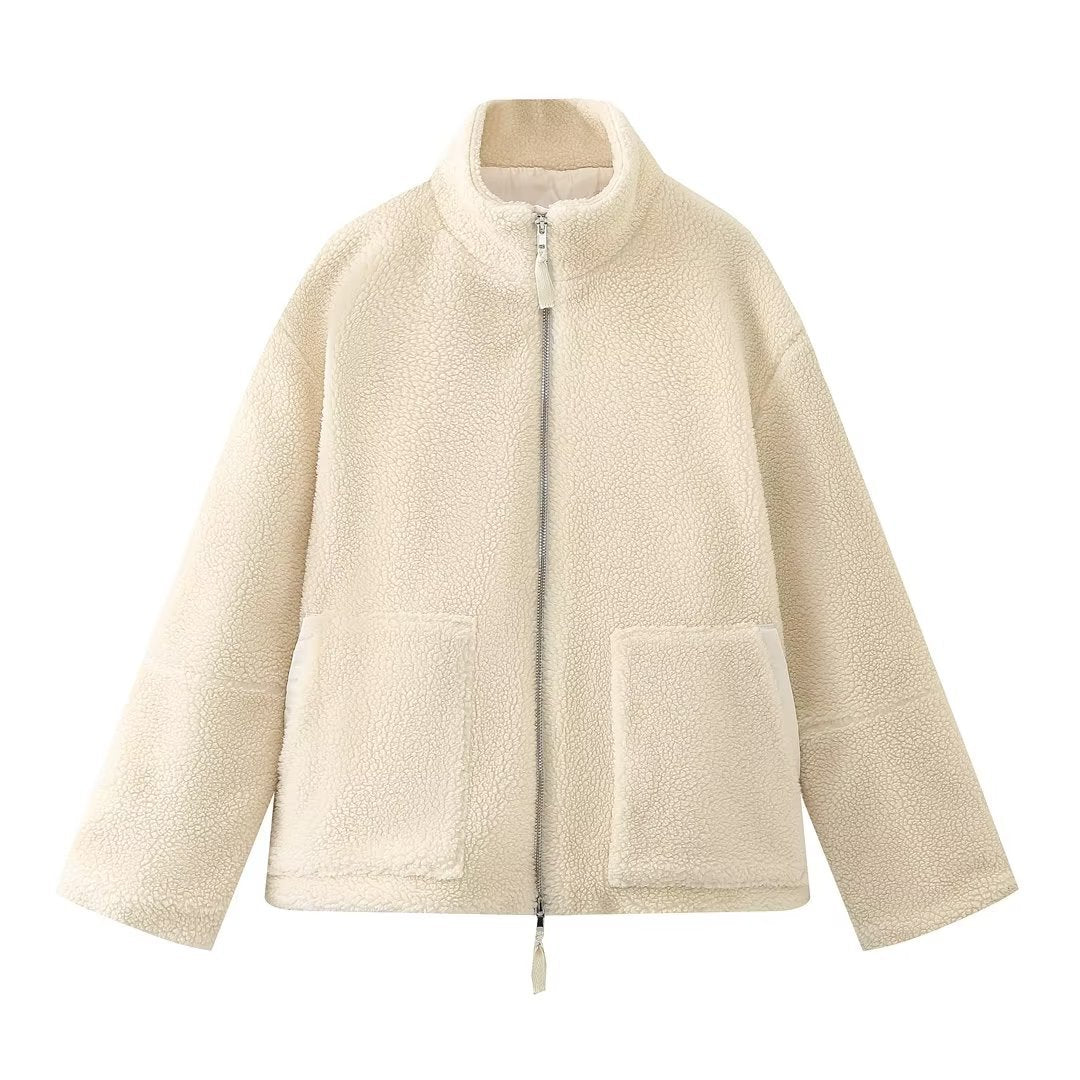 Manteau Femme en Laine d’Agneau à Col Roulé Élégant et Chaud