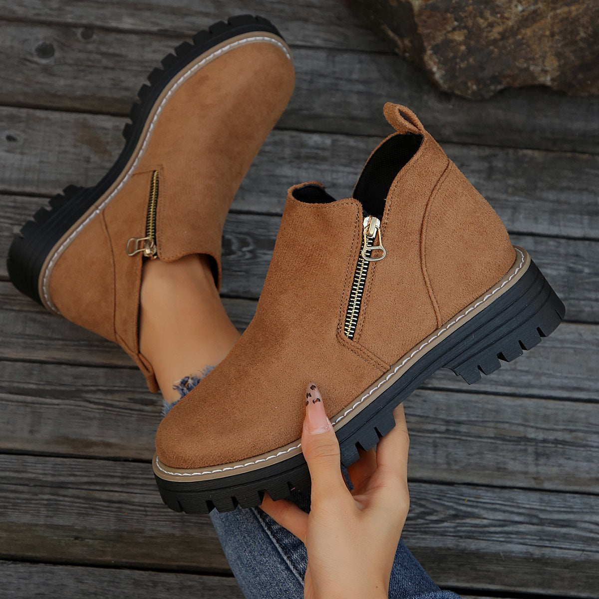 Bottines Suède Femme – Fermeture Éclair Automne/Hiver