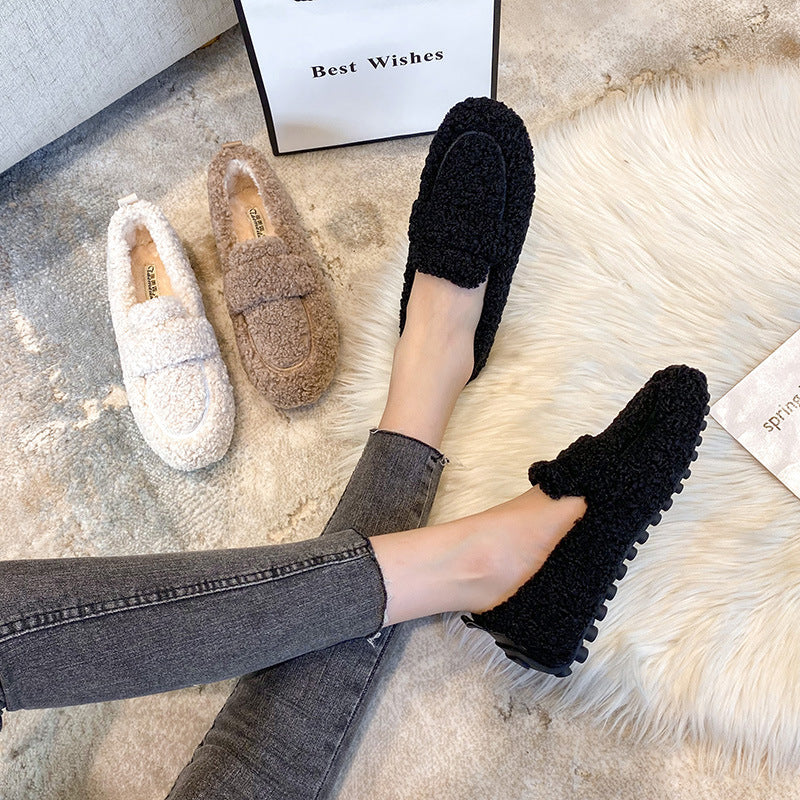 Chaussures Plates Chaudes en Peluche