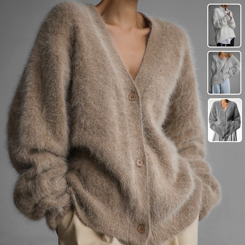 Cardigan Femme Ample à Col V – Tricot Doux Boutonné