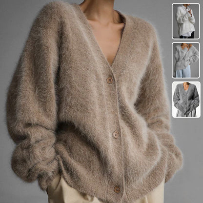 Cardigan Femme Ample à Col V – Tricot Doux Boutonné