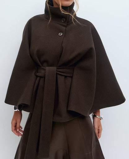 Manteau Long Ceinturé Femme – Col Montant