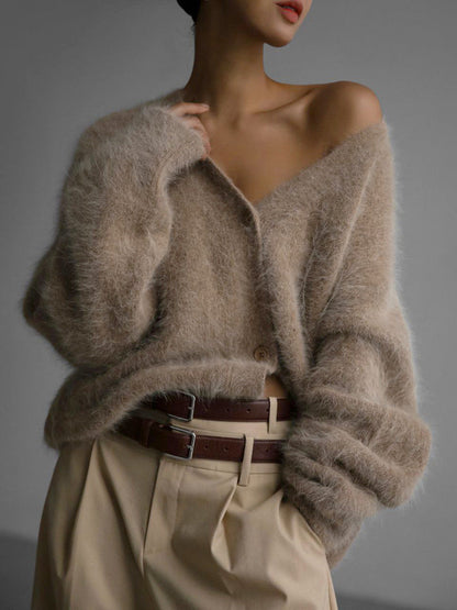 Cardigan Femme Ample à Col V – Tricot Doux Boutonné