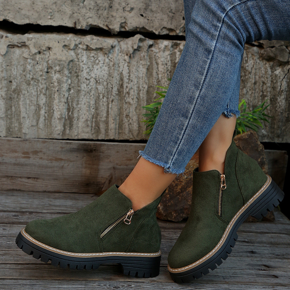 Bottines Suède Femme – Fermeture Éclair Automne/Hiver
