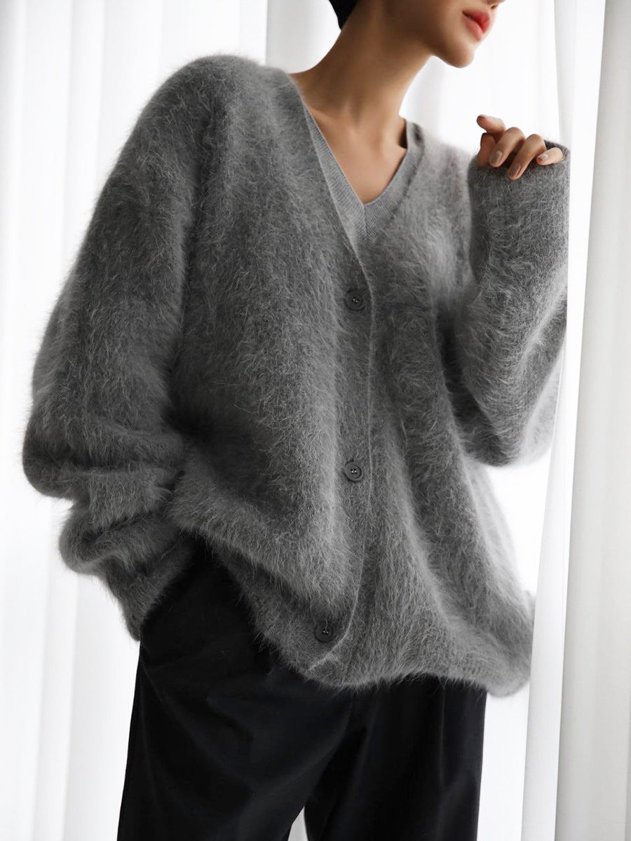 Cardigan Femme Ample à Col V – Tricot Doux Boutonné