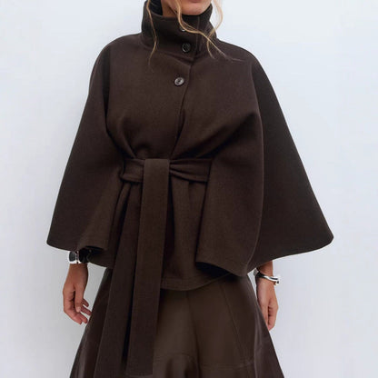 Manteau Long Ceinturé Femme – Col Montant