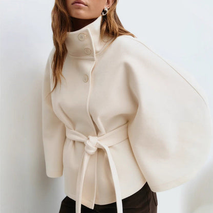 Manteau Long Ceinturé Femme – Col Montant