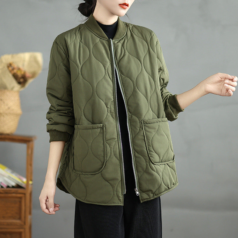 Manteau en coton à col rond, style décontracté, grande taille
