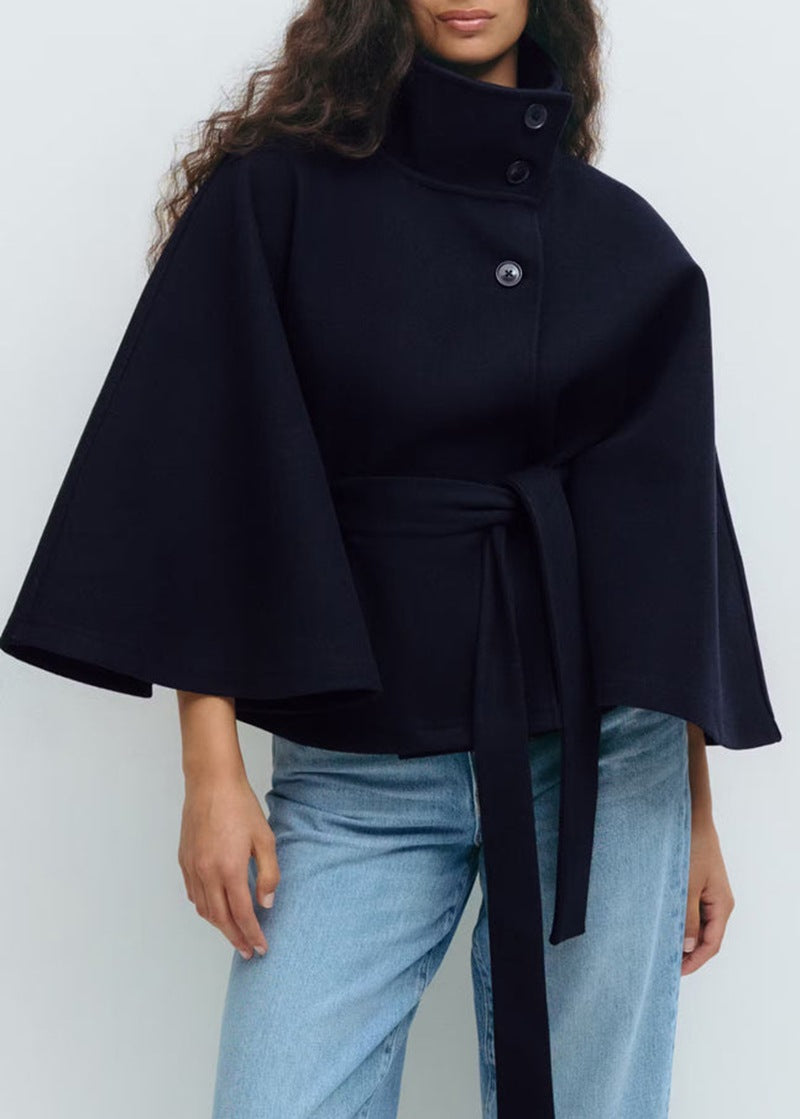 Manteau Long Ceinturé Femme – Col Montant