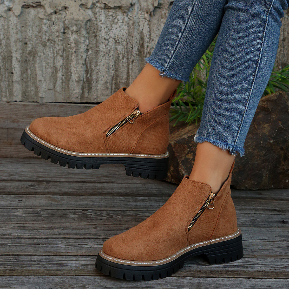 Bottines Suède Femme – Fermeture Éclair Automne/Hiver