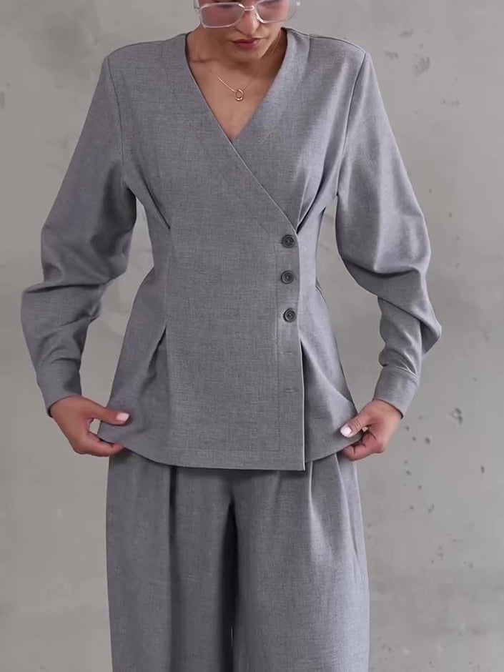 Ensemble gris clair chic à col V