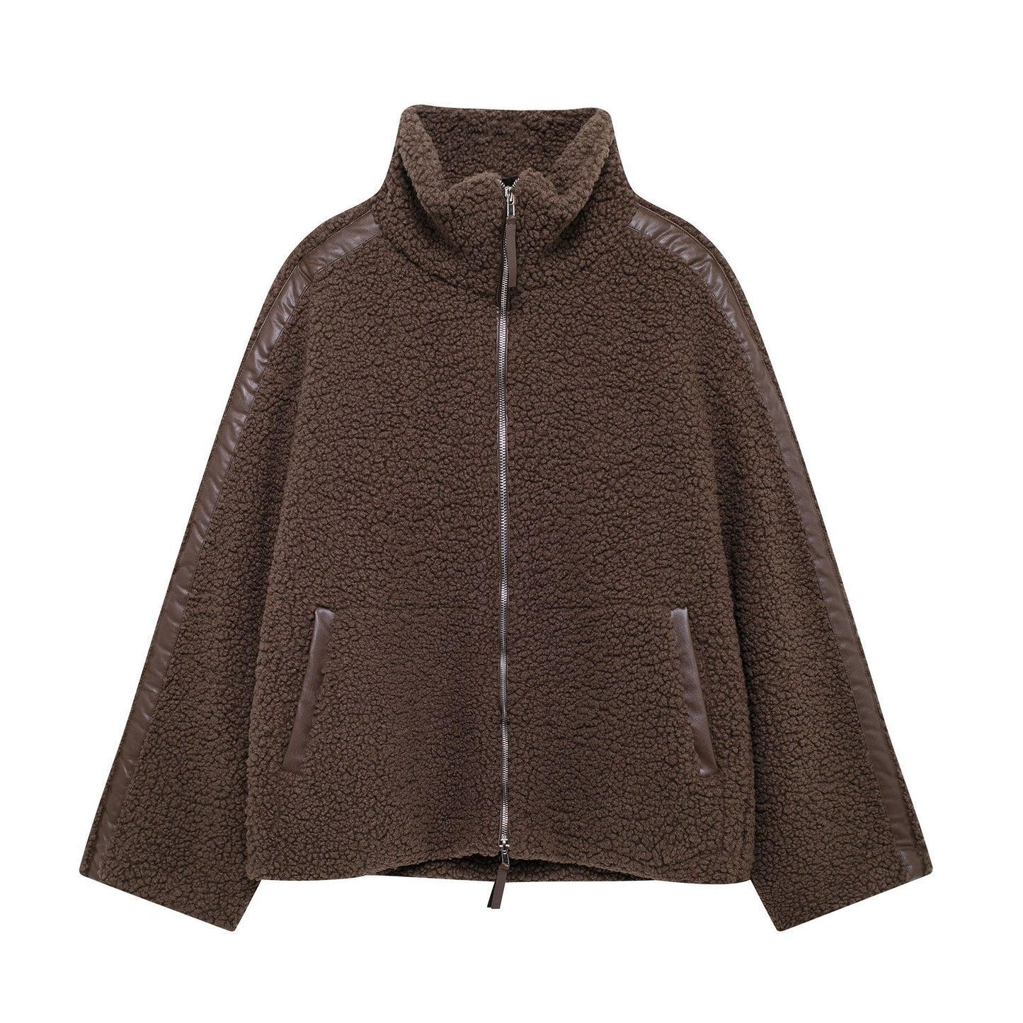 Manteau Femme en Laine d’Agneau à Col Roulé Élégant et Chaud