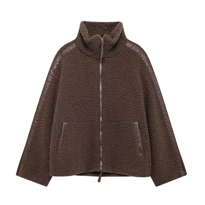 Manteau Femme en Laine d’Agneau à Col Roulé Élégant et Chaud