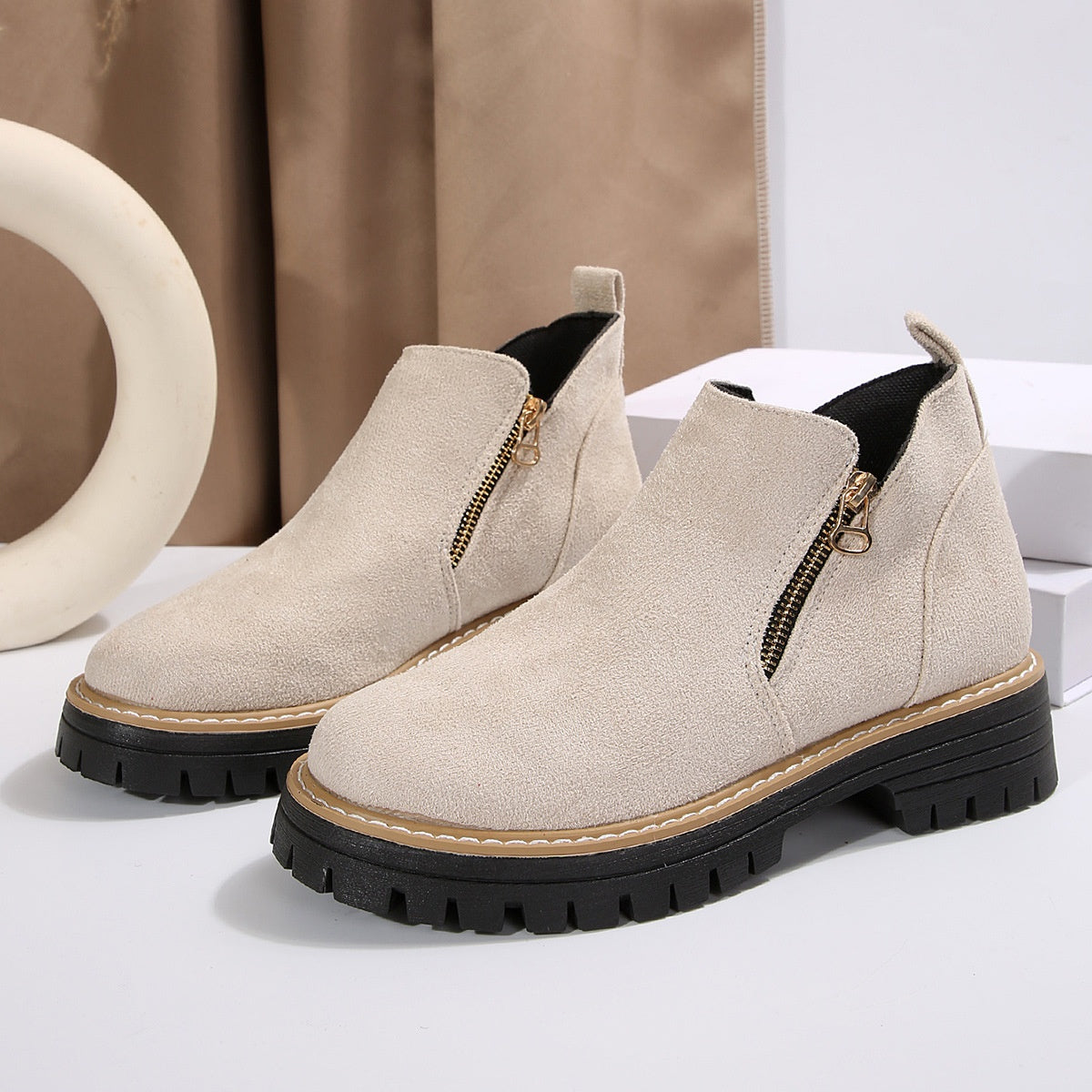 Bottines Suède Femme – Fermeture Éclair Automne/Hiver