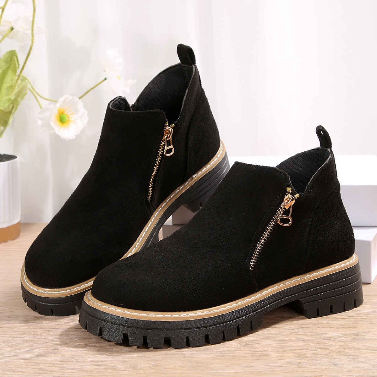 Bottines Suède Femme – Fermeture Éclair Automne/Hiver