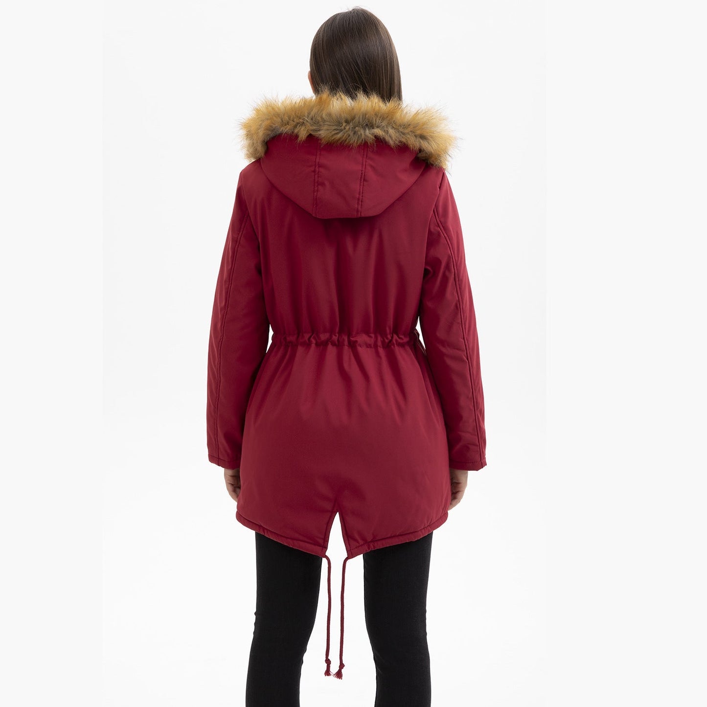 Manteau  Mi-Long Élégant à Capuche et Col Fourrure