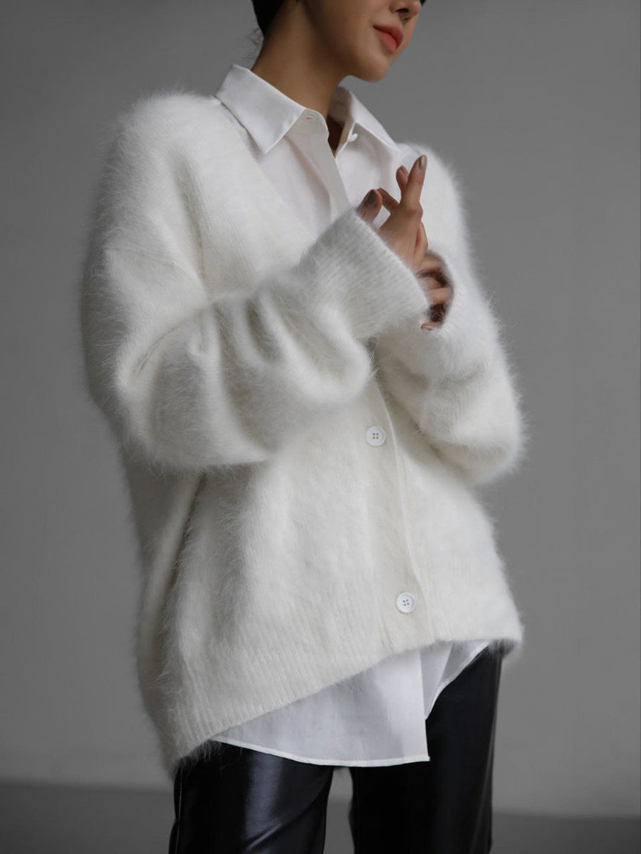 Cardigan Femme Ample à Col V – Tricot Doux Boutonné