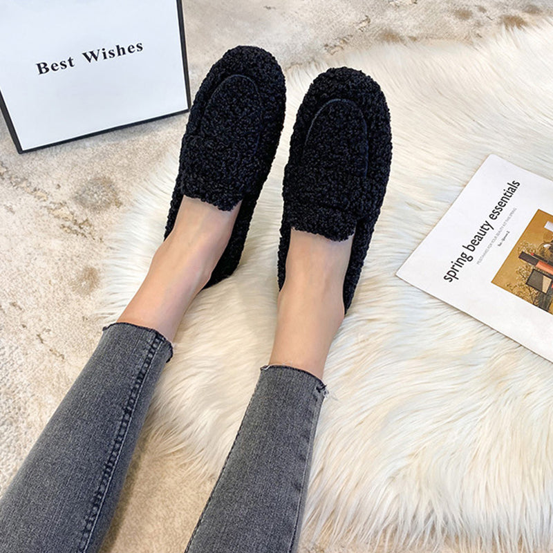 Chaussures Plates Chaudes en Peluche