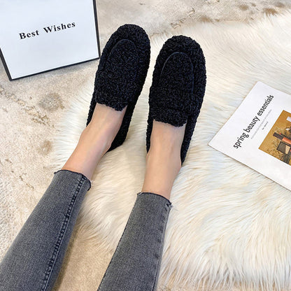 Chaussures Plates Chaudes en Peluche