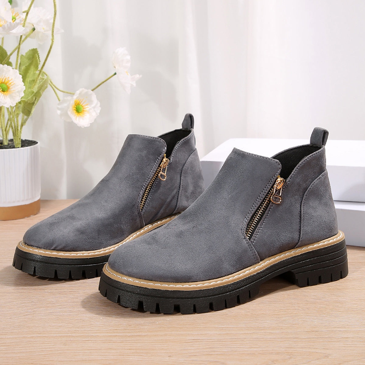 Bottines Suède Femme – Fermeture Éclair Automne/Hiver