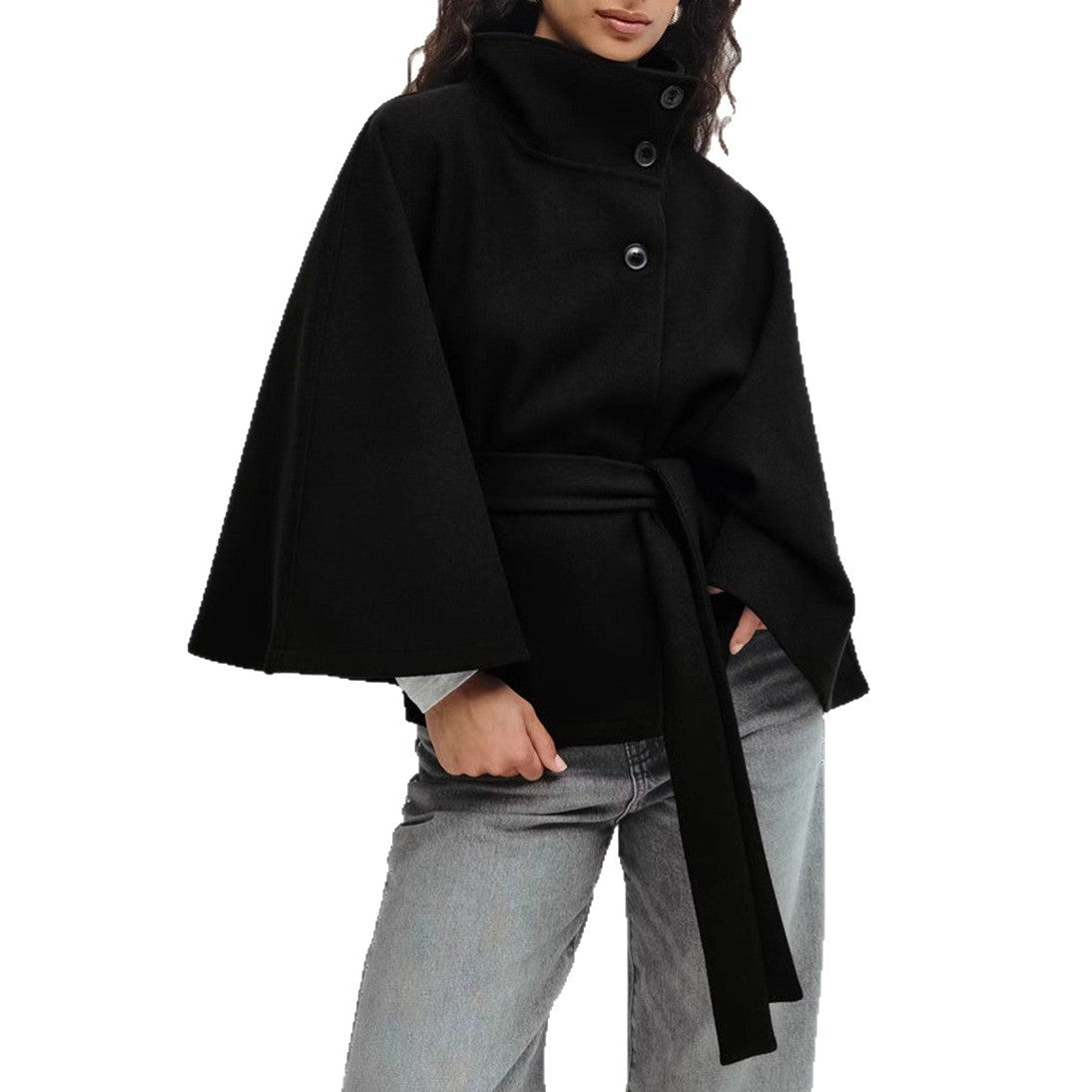 Manteau Long Ceinturé Femme – Col Montant