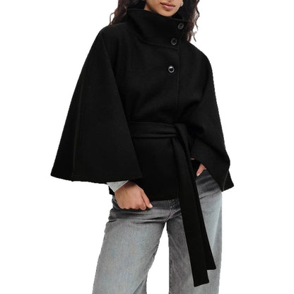 Manteau Long Ceinturé Femme – Col Montant